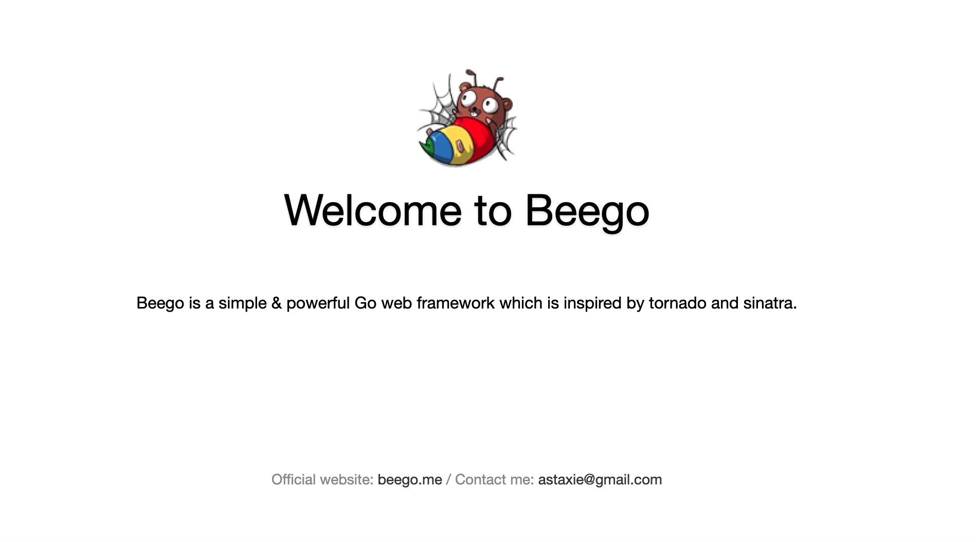 在浏览器中访问Beego 默认欢迎页面